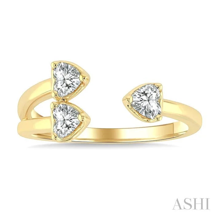 Triple Heart Diamond Fashion Open Ring