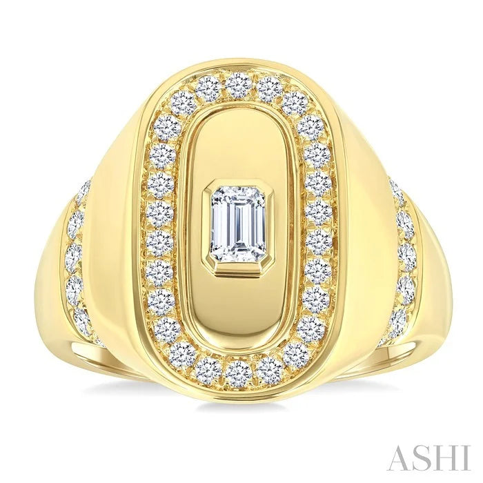 Emerald Shape Bezel Set Diamond Signet Ring