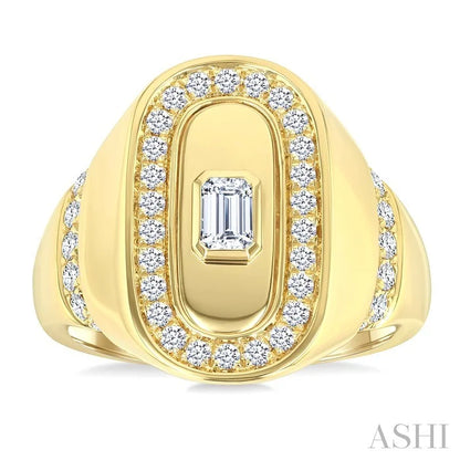 Emerald Shape Bezel Set Diamond Signet Ring