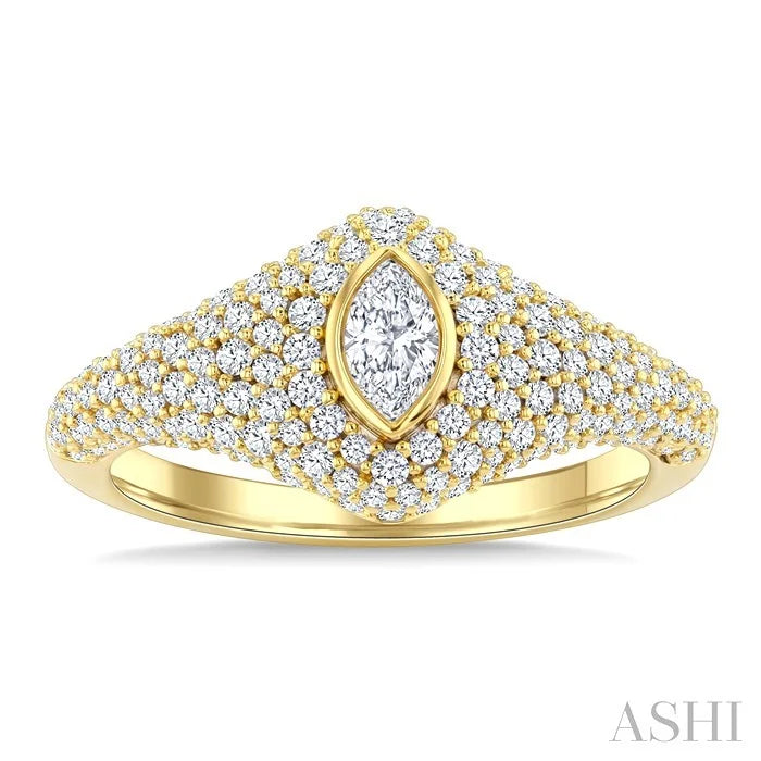 Pave-Set Marquise Shape Diamond Fashion Signet Ring