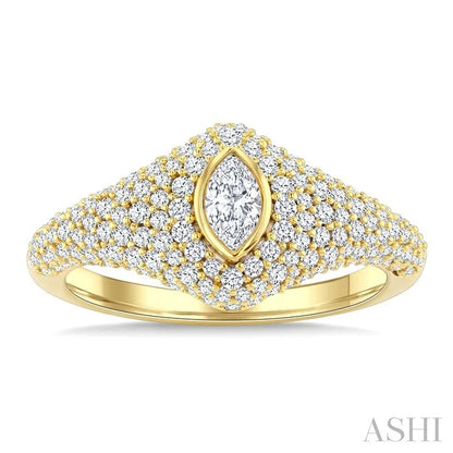 Pave-Set Marquise Shape Diamond Fashion Signet Ring