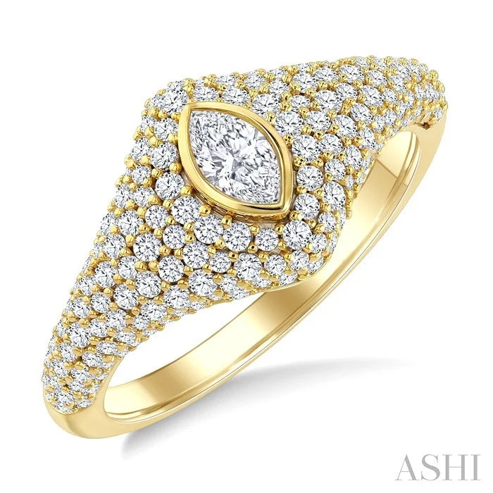 Pave-Set Marquise Shape Diamond Fashion Signet Ring