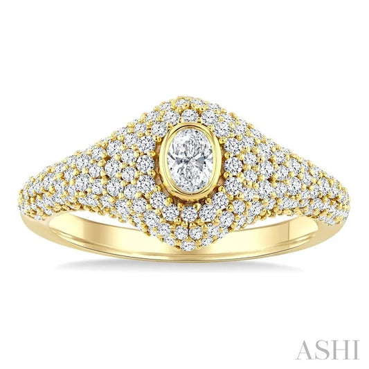 Pave-Set Oval Shape Diamond Fashion Signet Ring