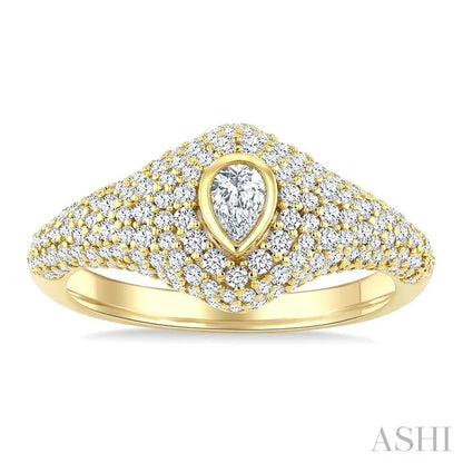 Pave-Set Pear Shape Diamond Fashion Signet Ring