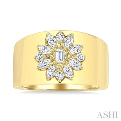 Floral Mixed Shape Diamond Wide Band