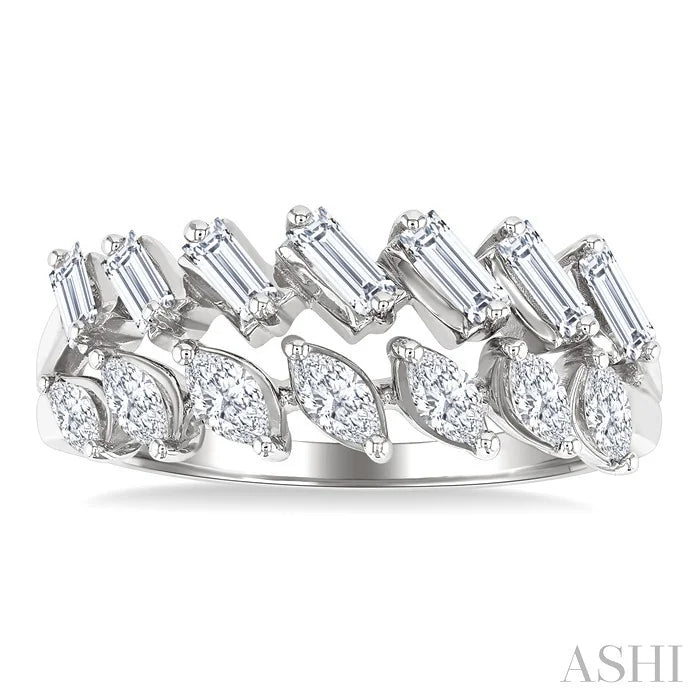 2 Row Mixed Shape Diamond Fashion Ring