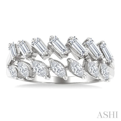 2 Row Mixed Shape Diamond Fashion Ring