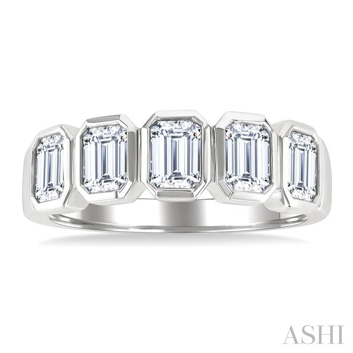 Emerald Shape Bezel Set Diamond Band