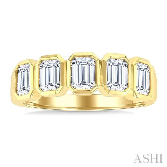 Emerald Shape Bezel Set Diamond Band