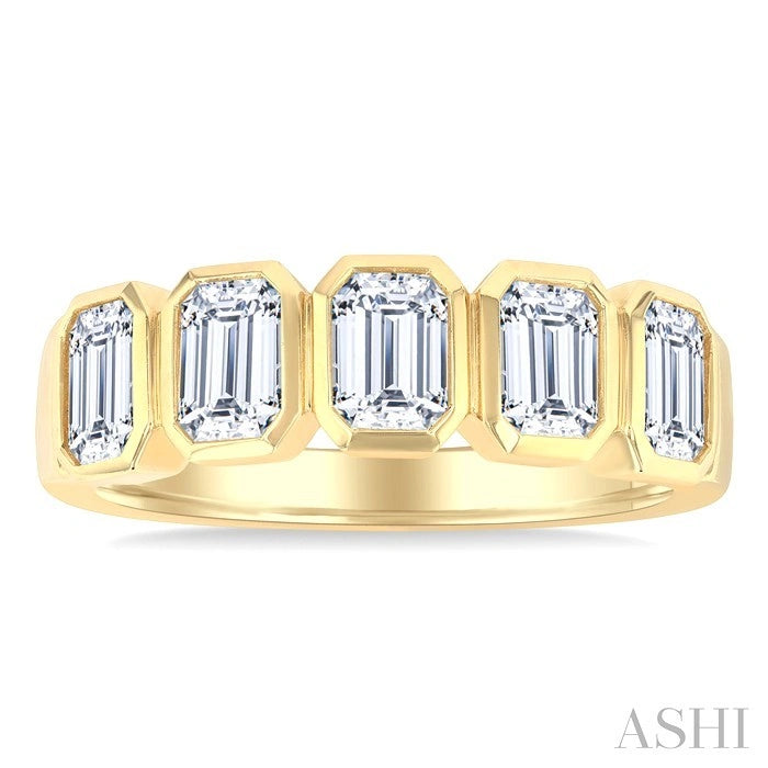 Emerald Shape Bezel Set Diamond Band