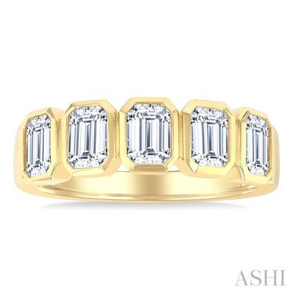 Emerald Shape Bezel Set Diamond Band