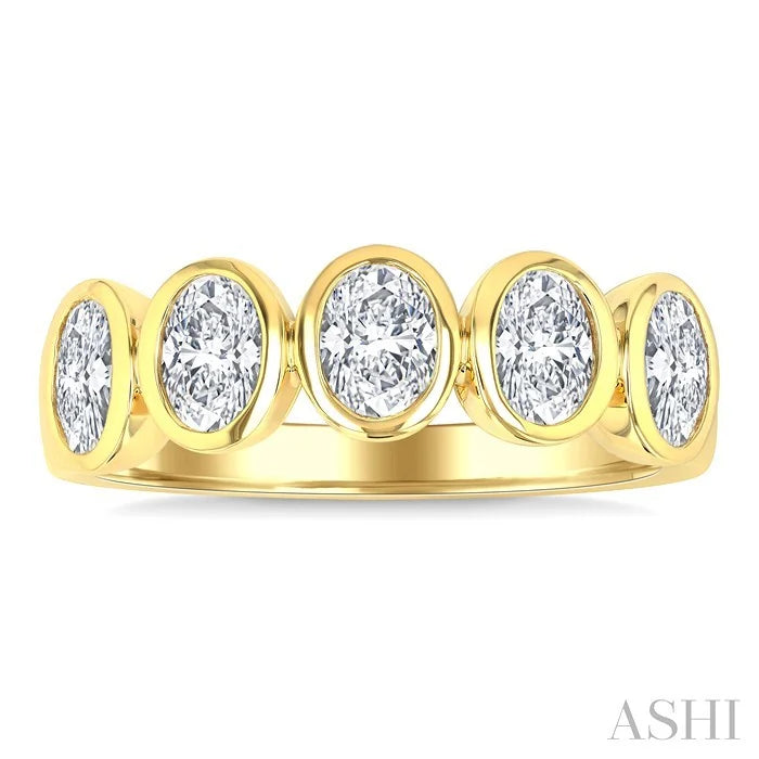 5 Stone Oval Shape Bezel Set Diamond Band
