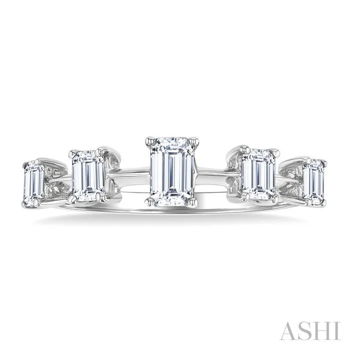 Emerald Shape 5 Stone Half Eternity Diamond Fashion Band