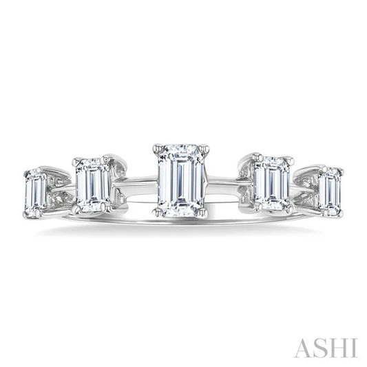 Emerald Shape 5 Stone Half Eternity Diamond Fashion Band