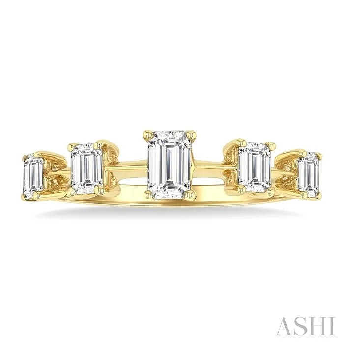 Emerald Shape 5 Stone Half Eternity Diamond Fashion Band