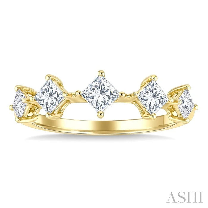 Princess Shape 5 Stone Half Eternity Diamond Fashion Band