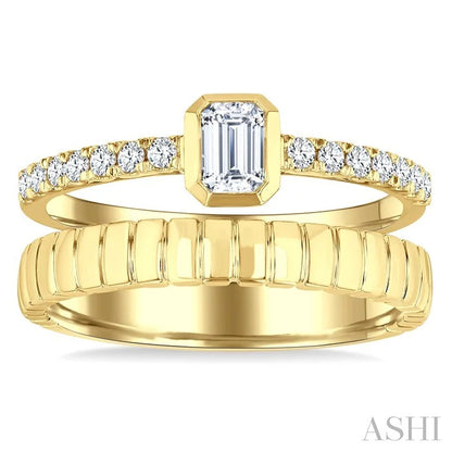 Emerald Shape Bezel Diamond Fashion Open Ring
