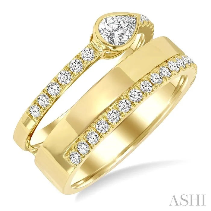 Pear Shape Bezel Diamond Fashion Open Ring
