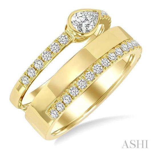 Pear Shape Bezel Diamond Fashion Open Ring