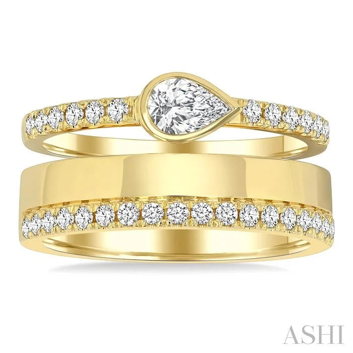 Pear Shape Bezel Diamond Fashion Open Ring
