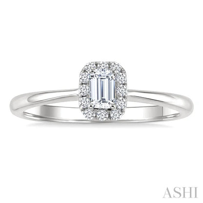 Emerald Shape Halo Diamond Fashion Ring