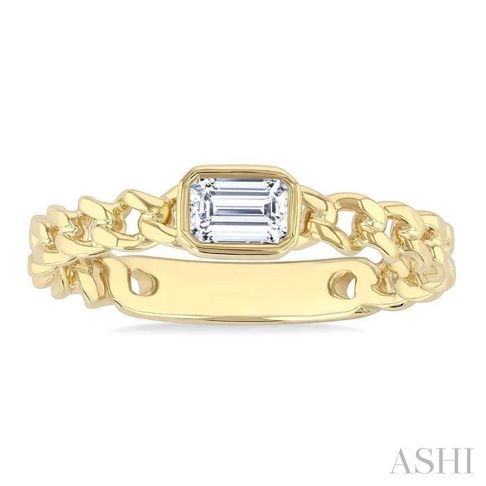 Emerald Shape Bezel Curb Diamond Fashion Ring