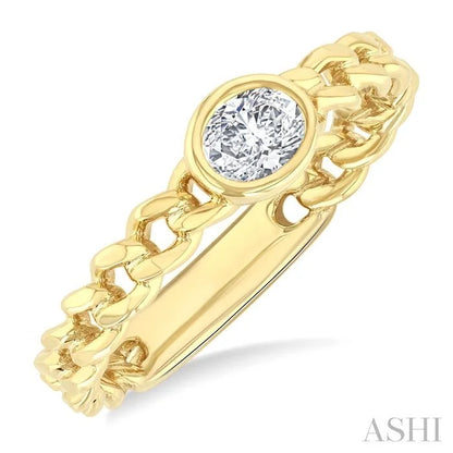 Oval Shape Bezel Curb Diamond Fashion Ring