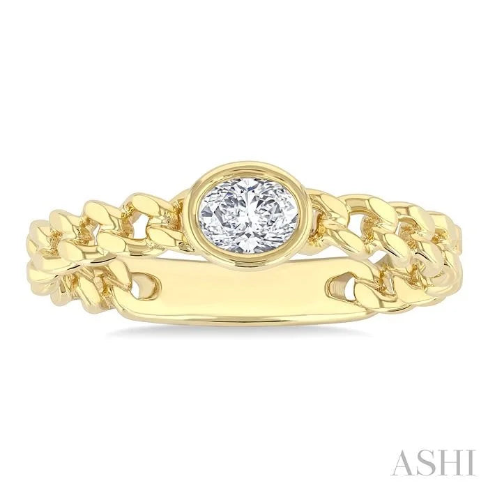 Oval Shape Bezel Curb Diamond Fashion Ring