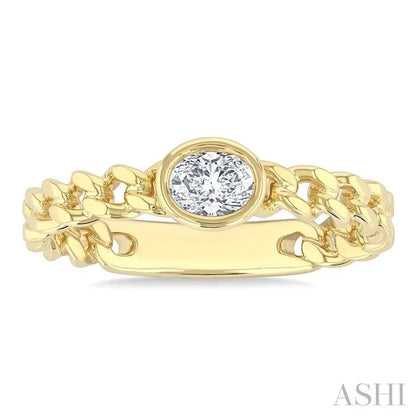 Oval Shape Bezel Curb Diamond Fashion Ring