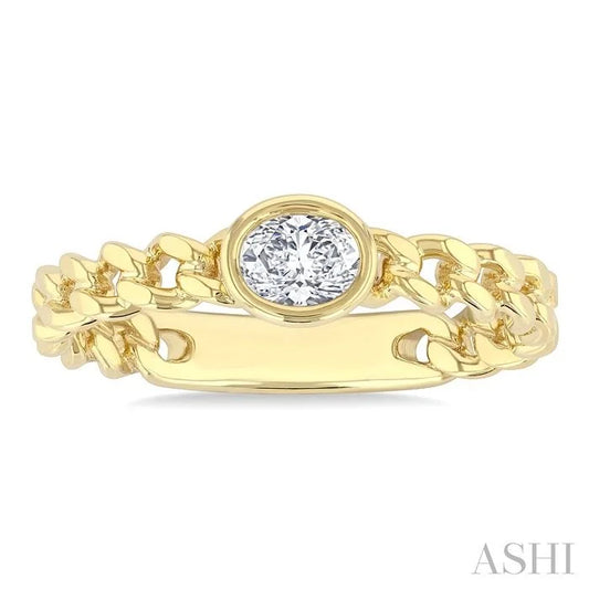 Oval Shape Bezel Curb Diamond Fashion Ring