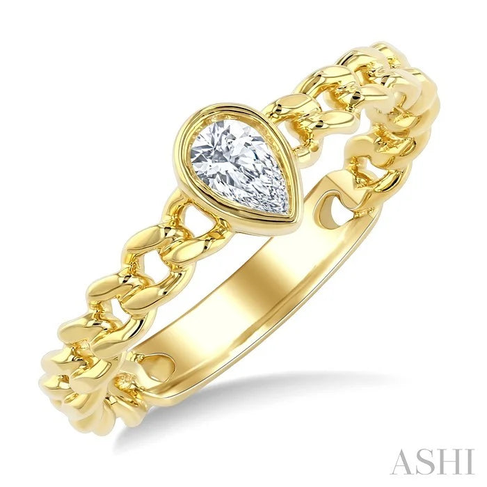 Pear Shape Bezel Curb Diamond Fashion Ring