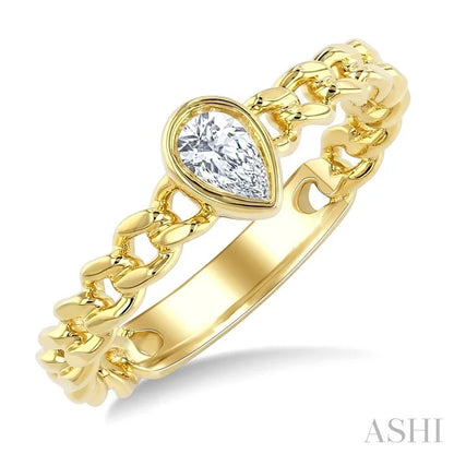 Pear Shape Bezel Curb Diamond Fashion Ring