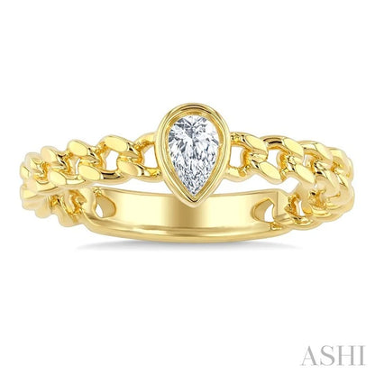 Pear Shape Bezel Curb Diamond Fashion Ring