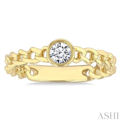 Round Shape Bezel Curb Diamond Fashion Ring