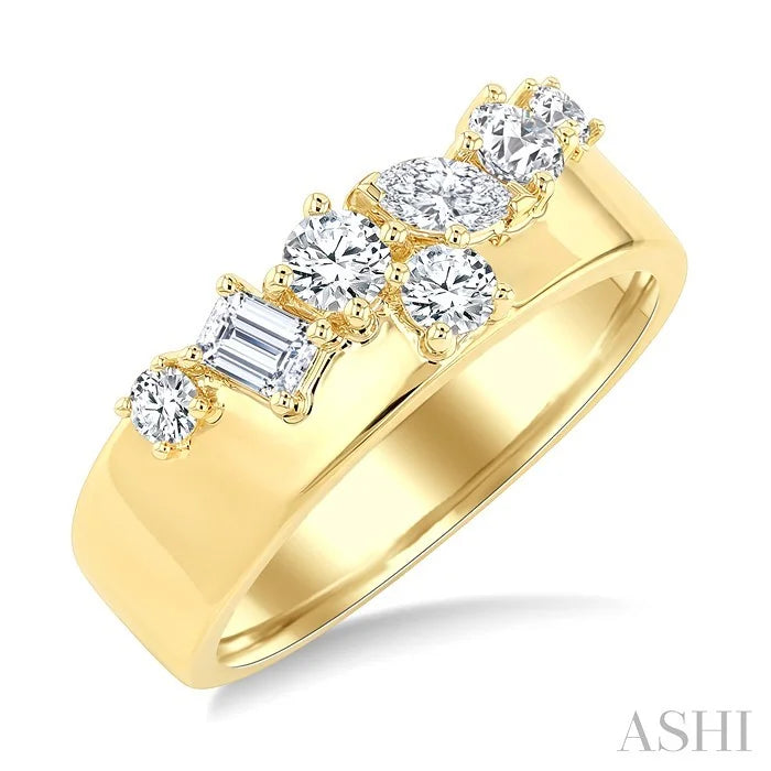 Mixed Shape Diamond Fashion Wide Band