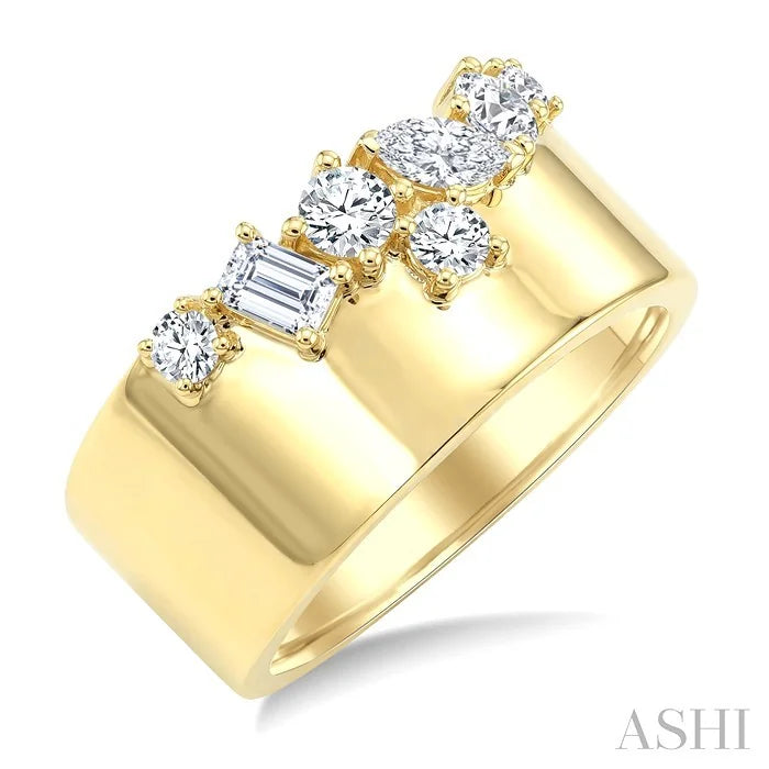 Mixed Shape Diamond Fashion Wide Band