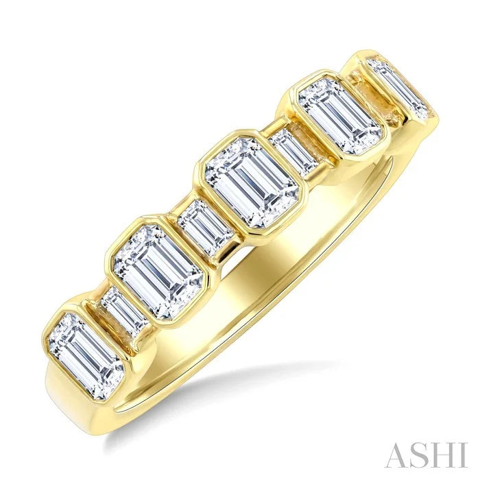 Emerald Shape Bezel Set Diamond Fashion Band