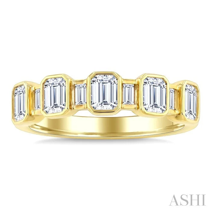 Emerald Shape Bezel Set Diamond Fashion Band