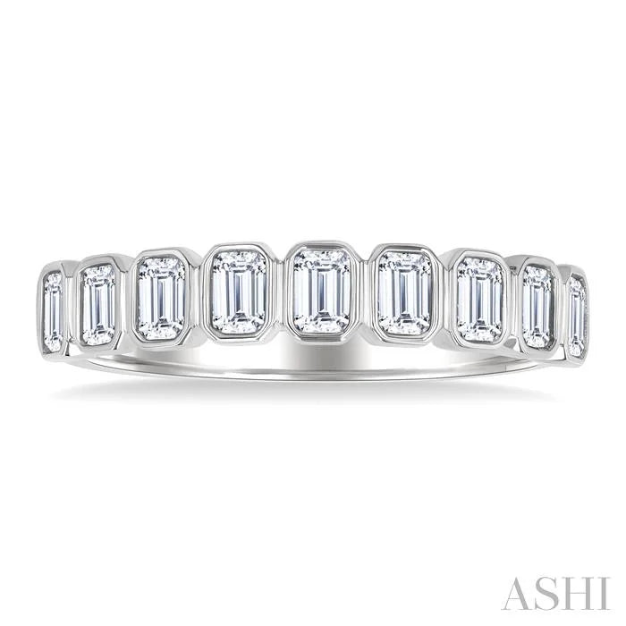 Emerald Shape North-South Bezel Set Diamond Fashion Band