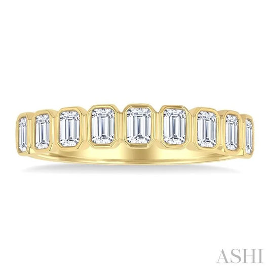 Emerald Shape North-South Bezel Set Diamond Fashion Band