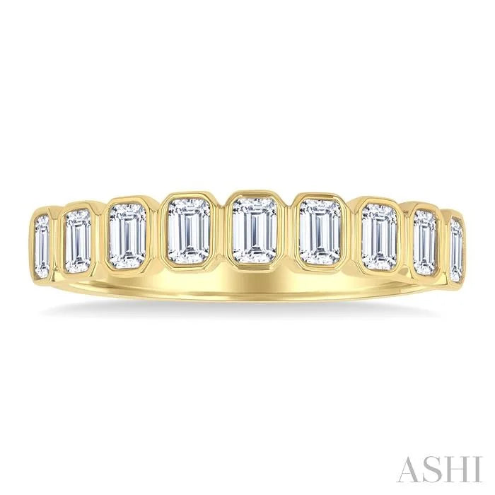 Emerald Shape North-South Bezel Set Diamond Fashion Band