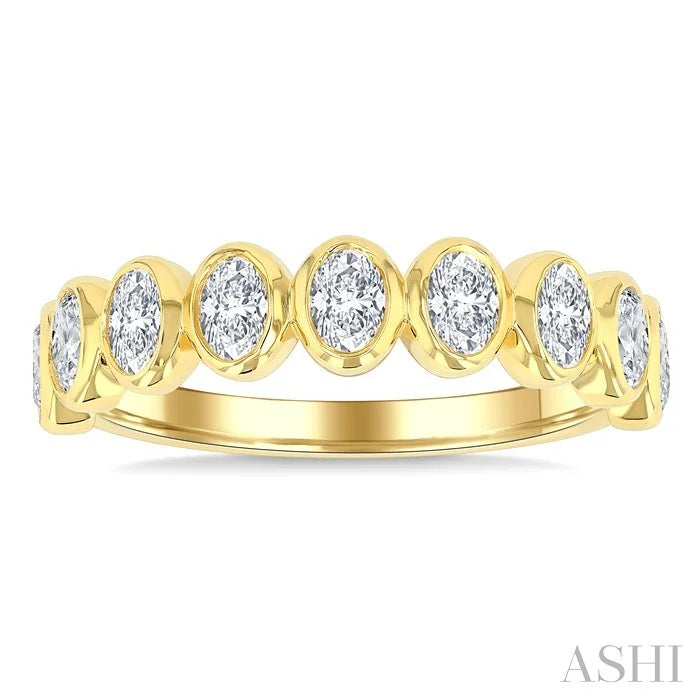Oval Shape North-South Bezel Set Diamond Fashion Band