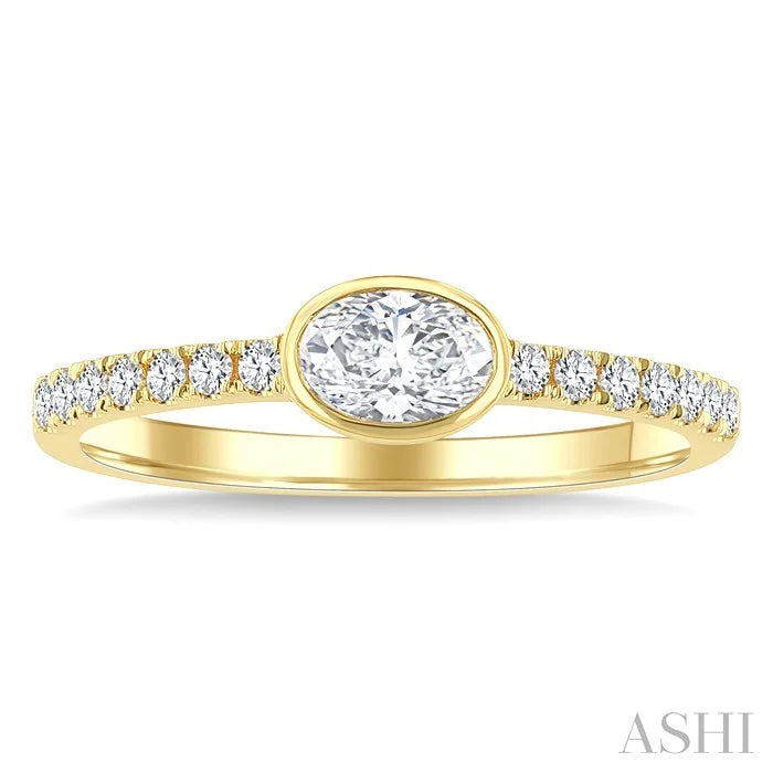 Oval Shape East-West Bezel Set Diamond Ring