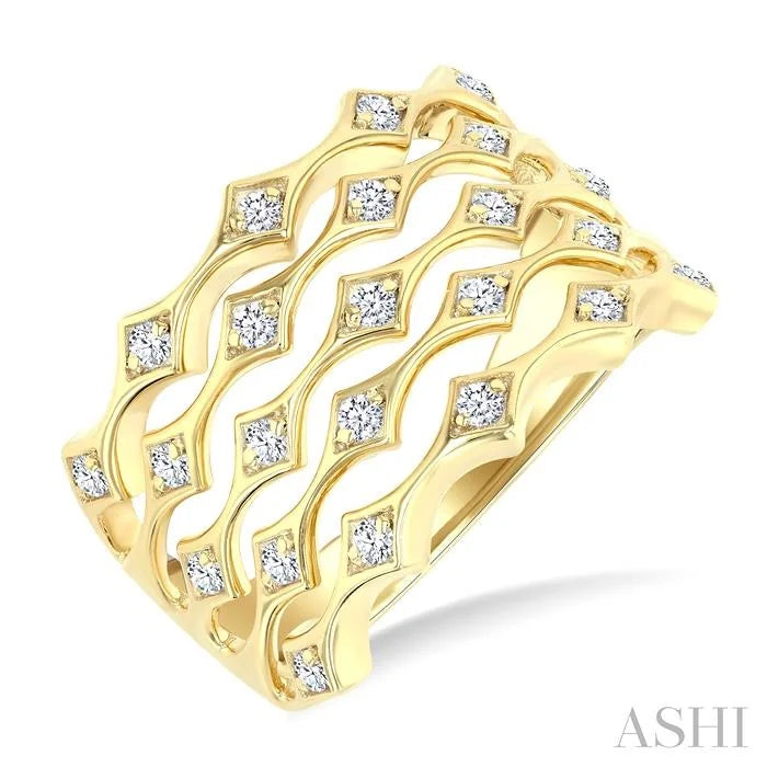 4 Row Diamond Wide Band