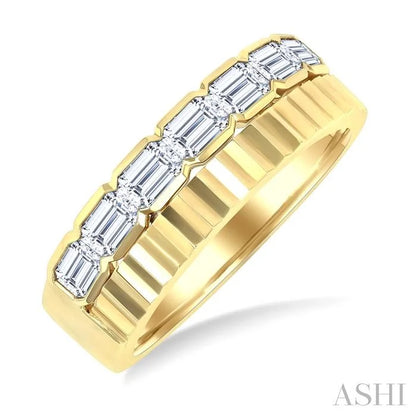 Bold Emerald Shape Bezel Set Diamond Fashion Wide Band