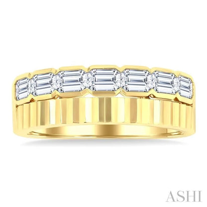 Bold Emerald Shape Bezel Set Diamond Fashion Wide Band