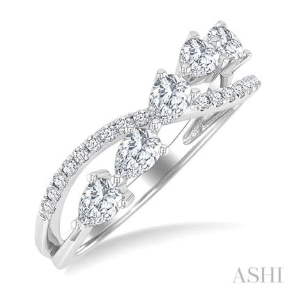 Pear Shape 5 Stone Criss Cross Diamond Fashion Ring