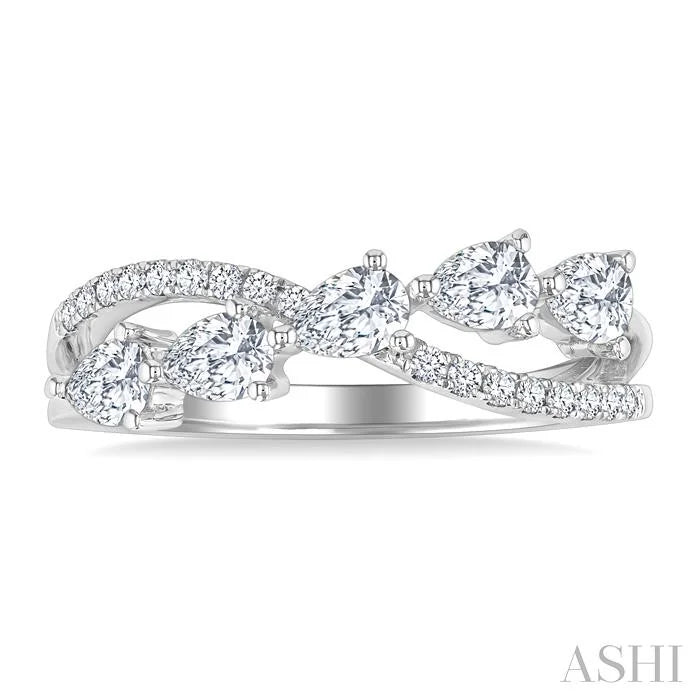 Pear Shape 5 Stone Criss Cross Diamond Fashion Ring