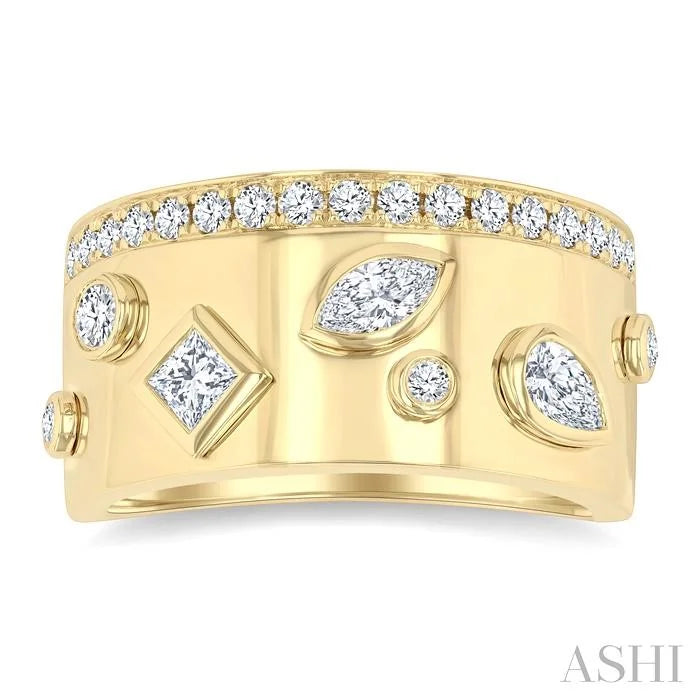 Mixed Shape Diamond Fashion Wide Band