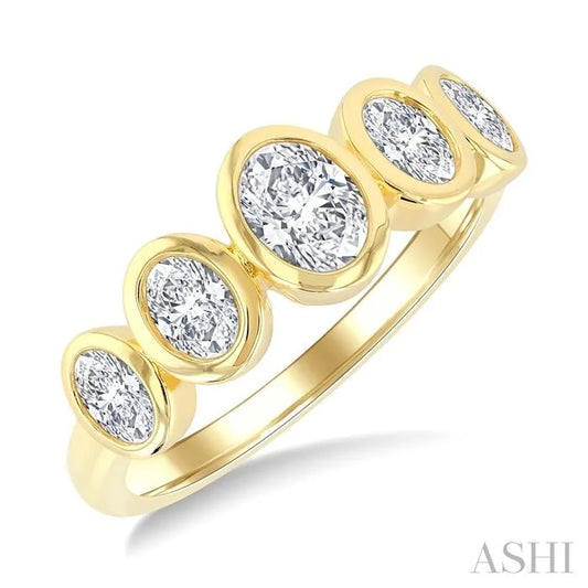 Oval Shape 5 Stone Bezel Set Diamond Band
